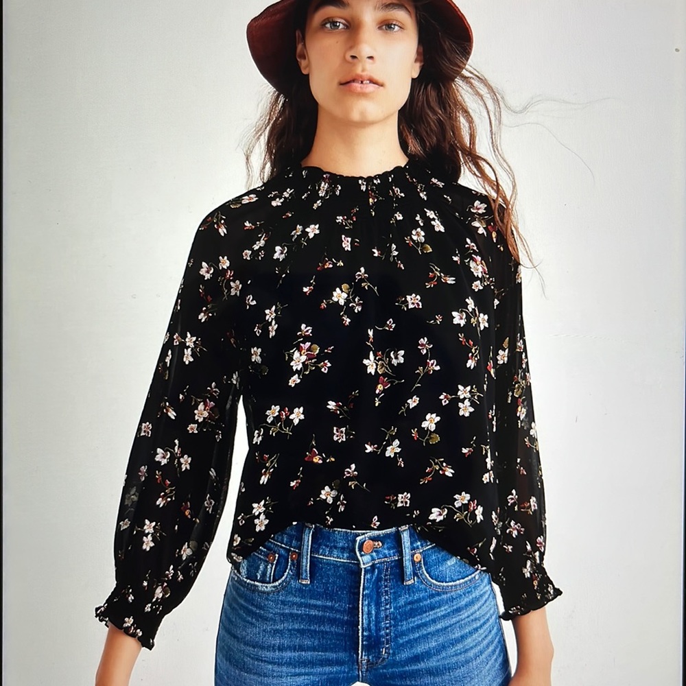 Madewell Smocked Blouse Backyard Blooms Sz XS